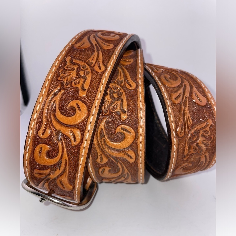 NWOT Double J Saddlery Cognac Leather Tooled Belt 44 MSRP $335​​​​​​​​​​​​​ - Picture 2 of 10